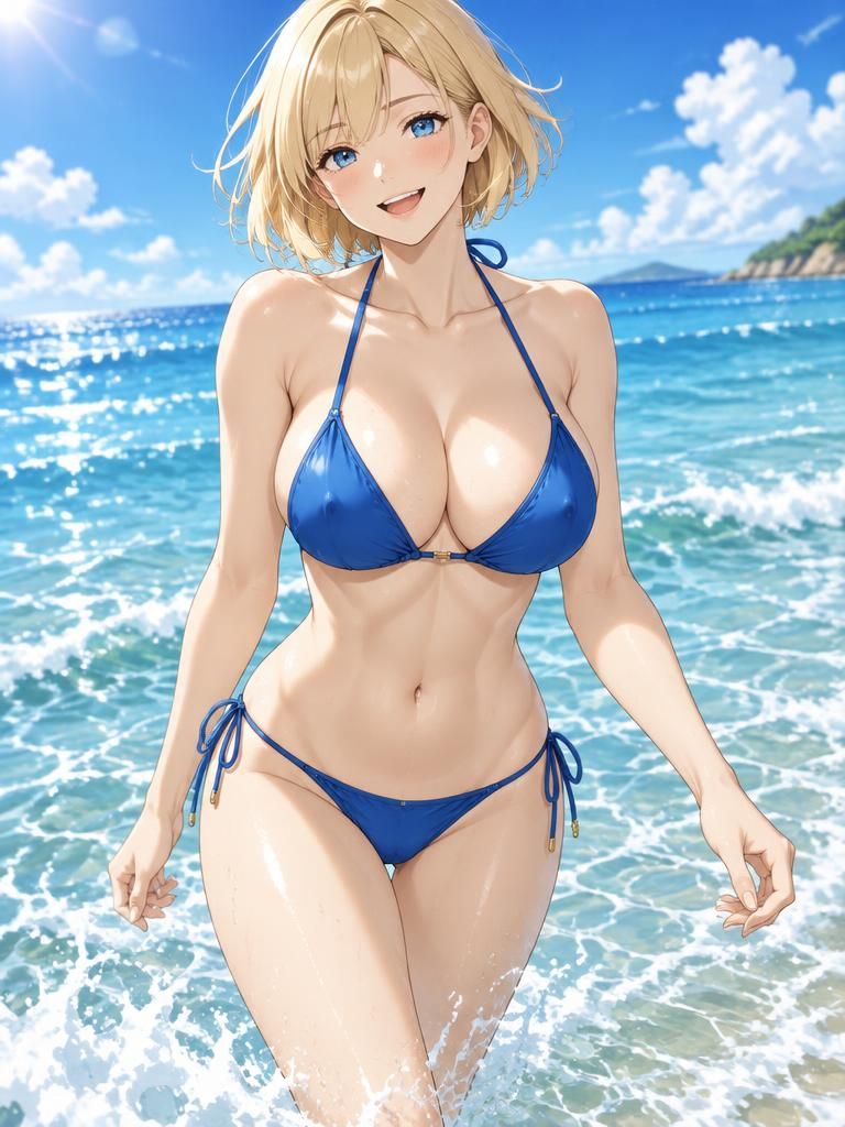 Mia - anime futa AI chat companion, shallow sea waves